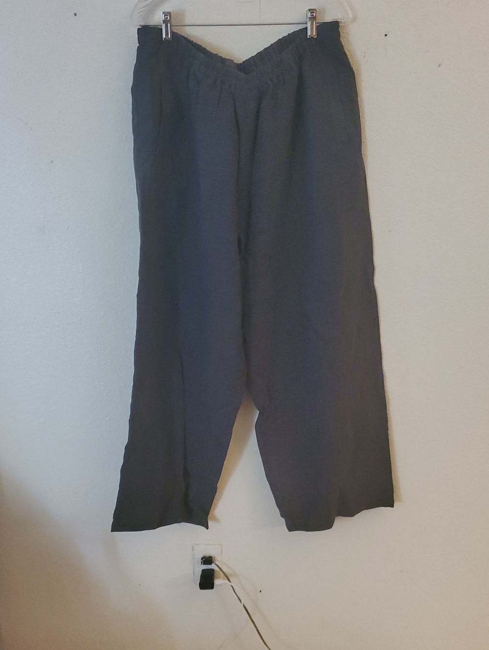 Relaxed Wide-Leg Elastic-Waist Pants - Charcoal Gray